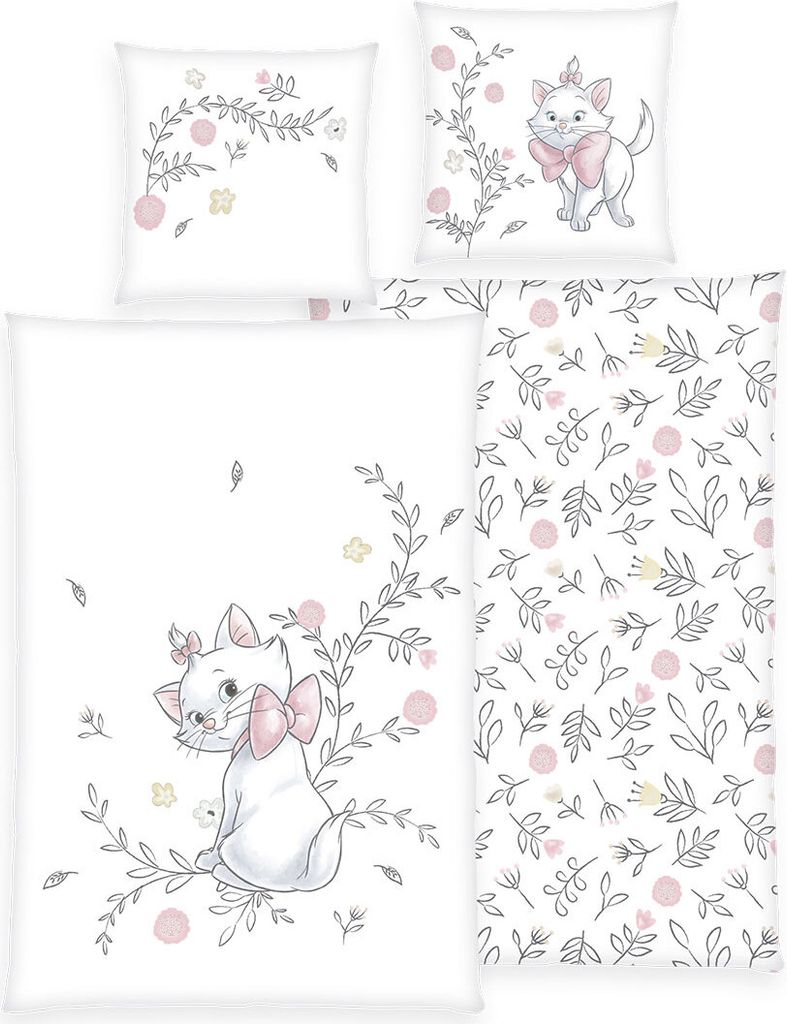 Disney Aristocats Renforcé - Bettwäsche 135x200 80x80 cm rosa weiß Baumwolle
