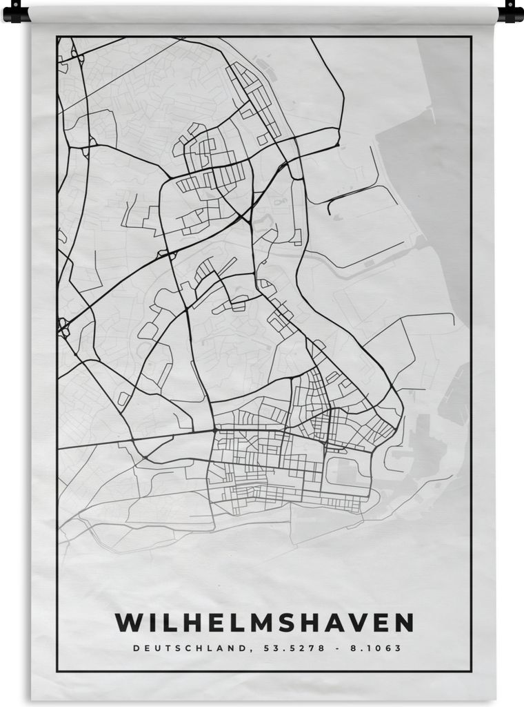 MuchoWow Wandteppich Wandbehang Wilhemshaven - Karte - Stadtplan 60x90 cm Tapisserie Dekoration Wandtuch - Foto-Teppich - Abwaschbar