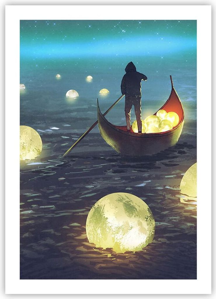 Poster - Poster ohne Rahmen - Boot Wasser Märchen - 50x70 cm - Wand Bild - Wanddeko - Wandbilder - Kunstposter - Wandposter - Bilder - Kunstdruck ...