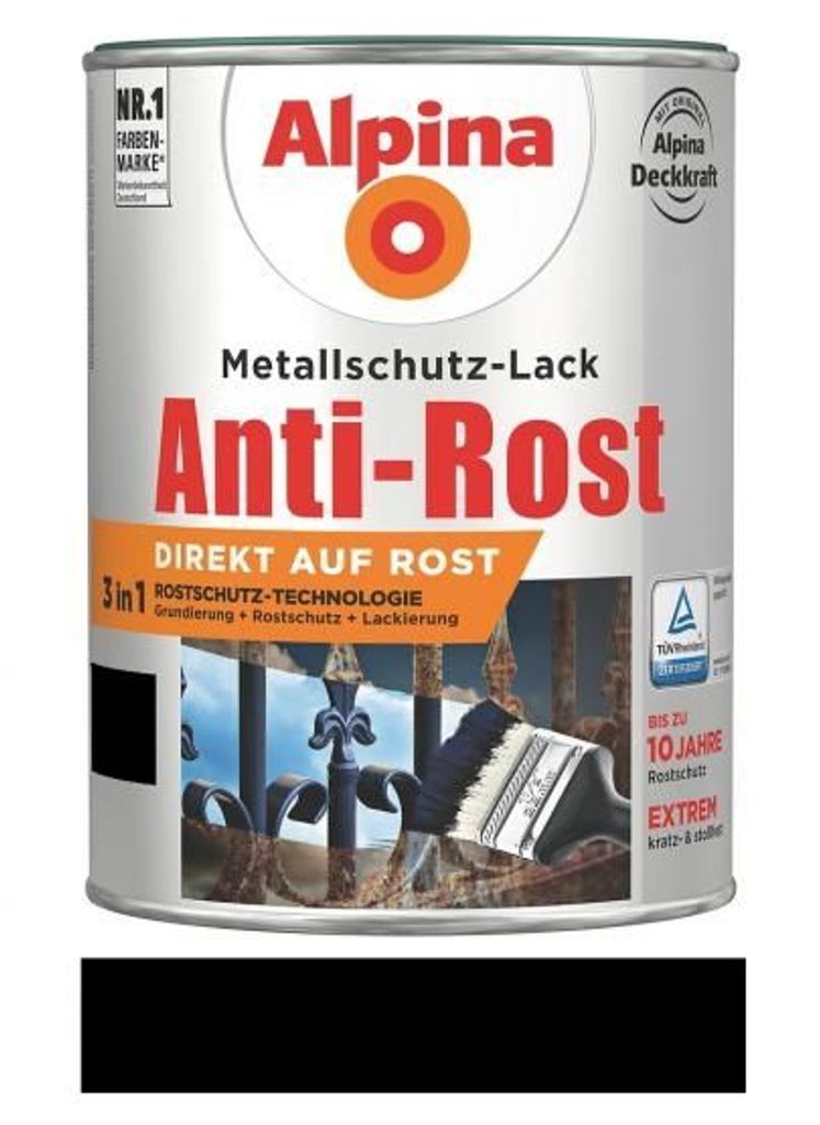Alpina Metallschutz-Lack Anti-Rost 750 ml schwarz matt Produktbild 5