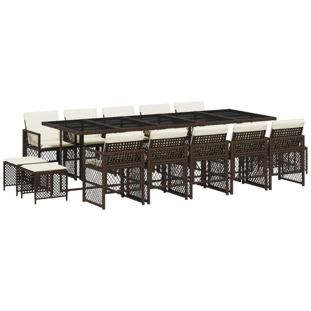 "SALE 2026" 15-tlg. Garten-Essgruppe - elegantes Design - Sitzgruppe/Gartenmöbel-Set - mit Kissen Braun Poly Rattan - Terassenmöbel DEMöbel959690