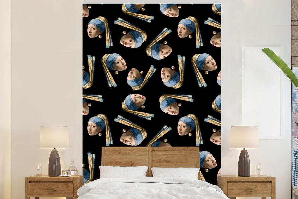 MuchoWow Fototapete für Wohnzimmer oder Schlafzimmer Wandtapete Vinyl Motivtapete Muster - Mädchen mit Perlenohrring - Vermeer - 200x300 cm - W...