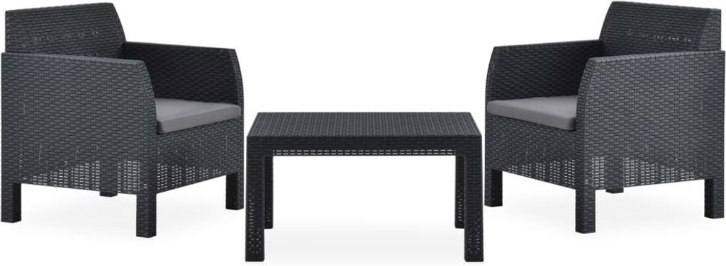 Maison Exclusive - 3-tlg. Garten-Lounge-Set mit Kissen PP Rattan Anthrazit