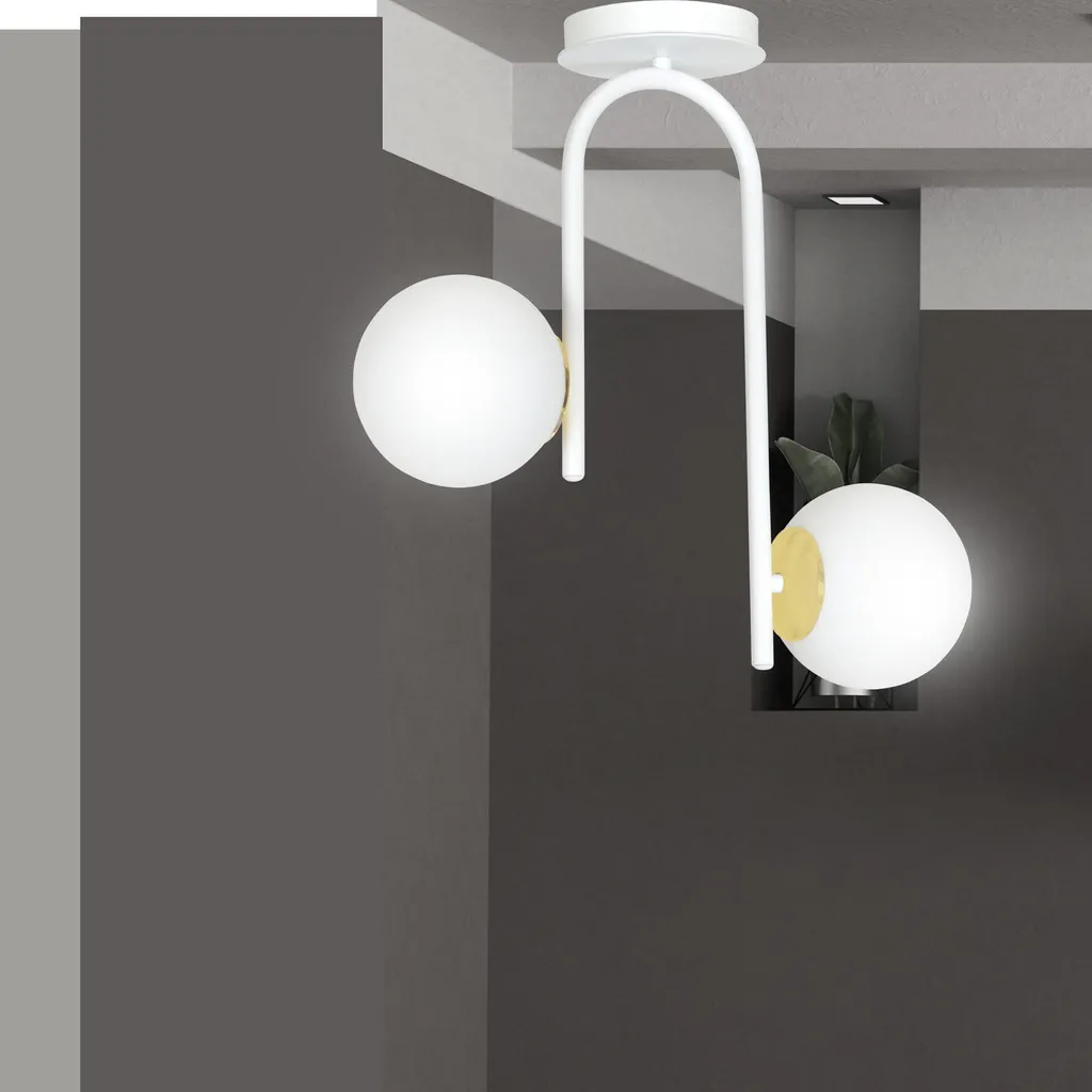 Plafonnier Compact Ragnar 1033/2 Blanc et Or pour Éclairer Petits Espaces