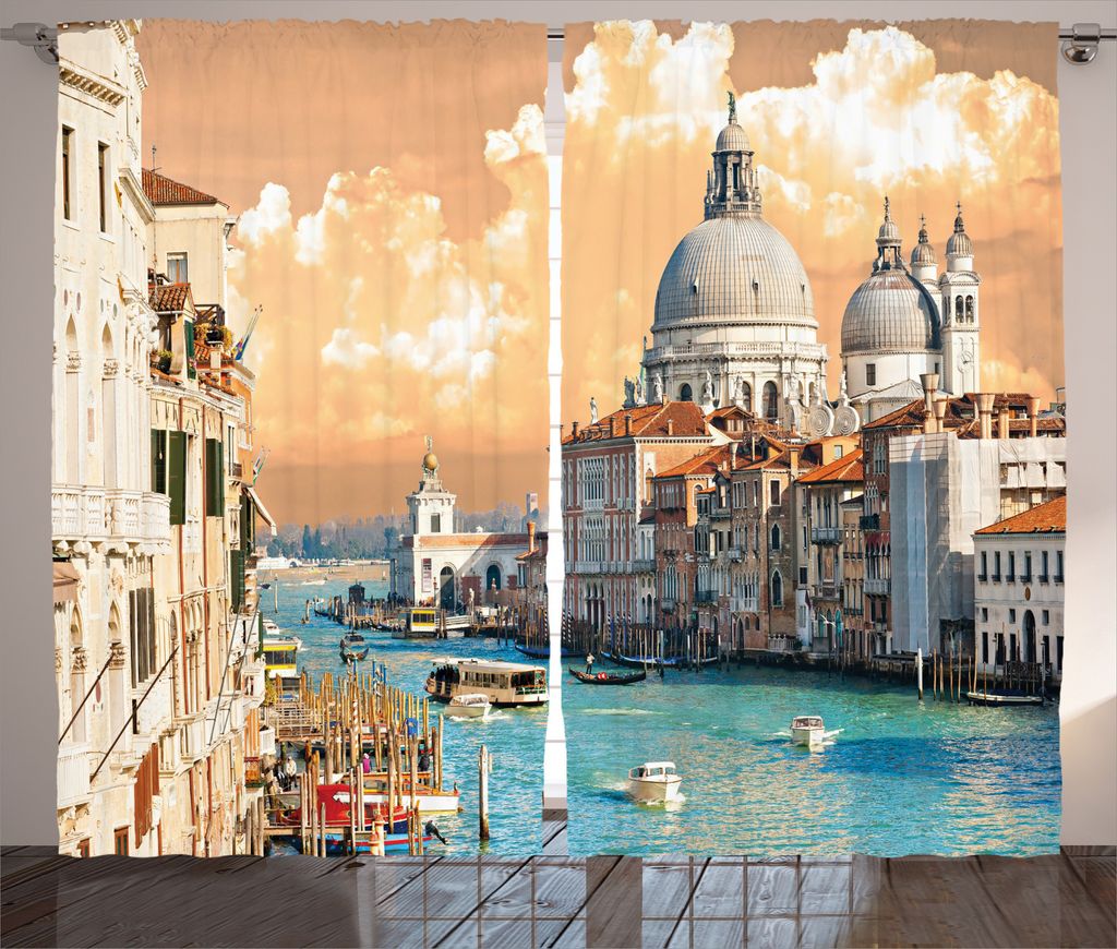 ABAKUHAUS europäisch Rustikaler Vorhang, Historische Venedig City, Wohnzimmer Universalband Gardinen mit Schlaufen und Haken, 280 x 245 cm, Mehrfa...