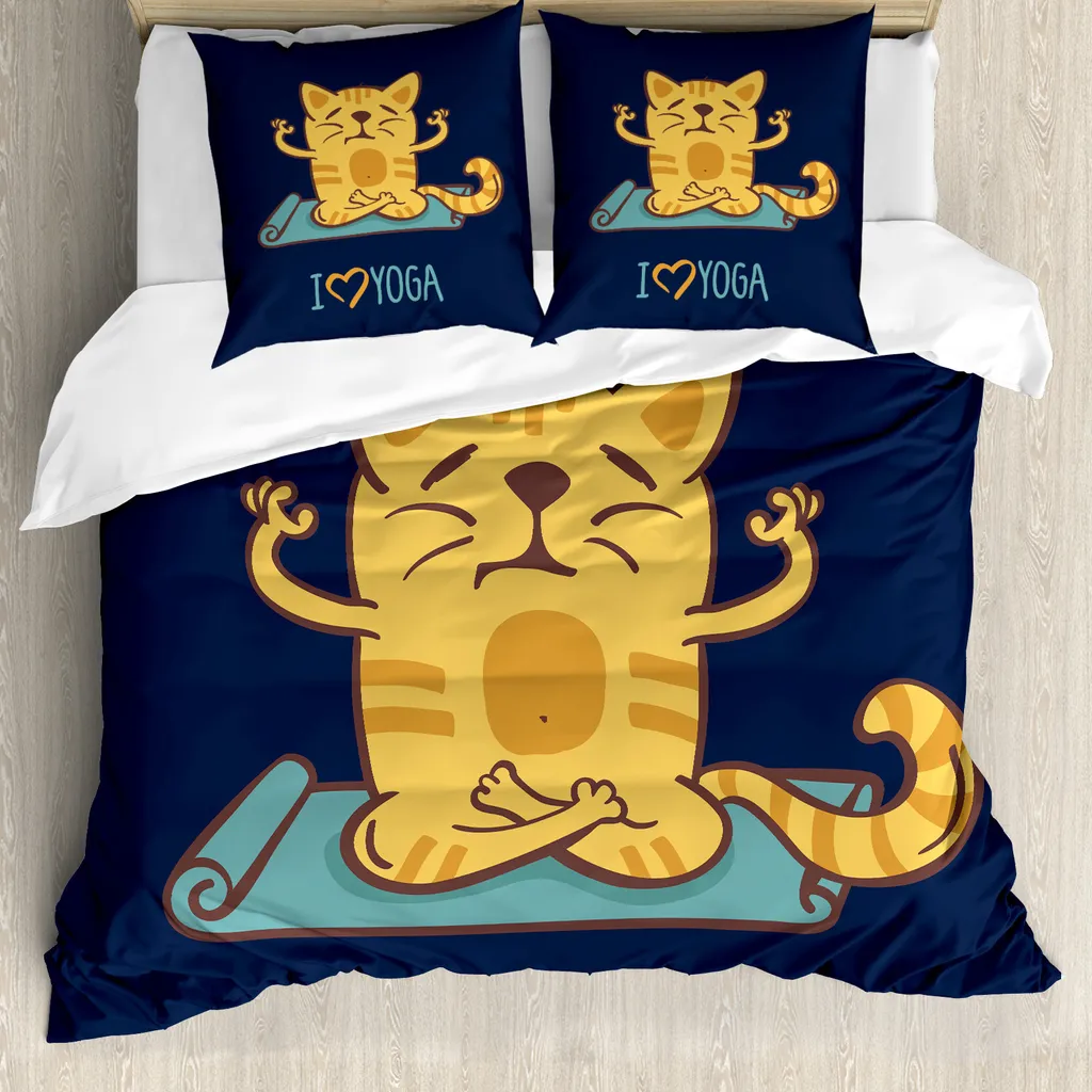 Linge de lit Chat Zen pour personnes allergiques - Parure Double Bleue