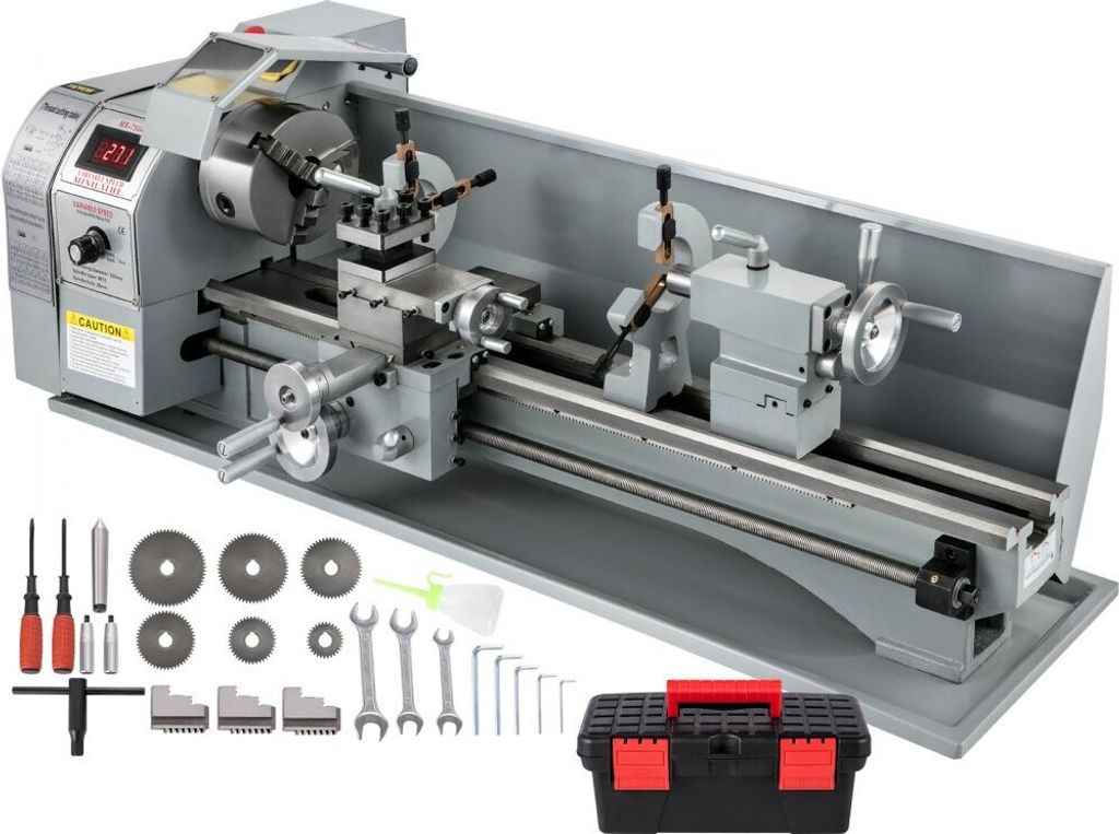 Metall Mini-Drehmaschine 220 x 750 mm - 750W Metall-Drehmaschine - Präzise Mini-Stahl-Drechselbank - Einfache Metallbearbeitung