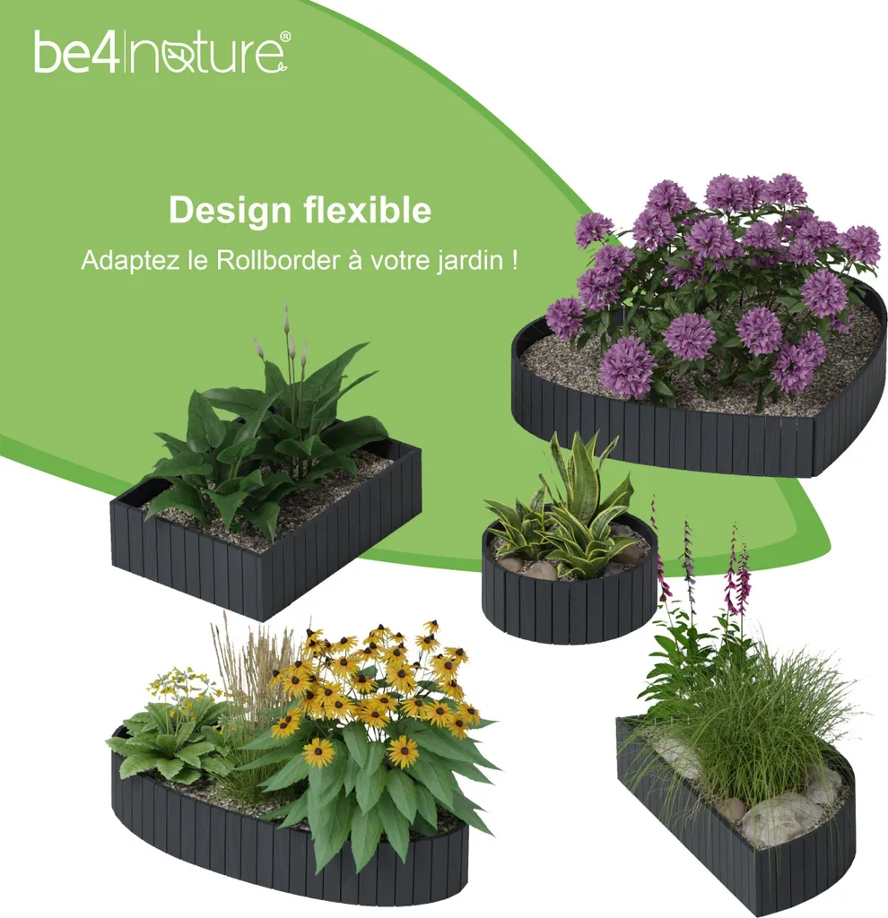 Rollborder be4nature 100x20 cm Gris Bordure de plate-bande en Pin