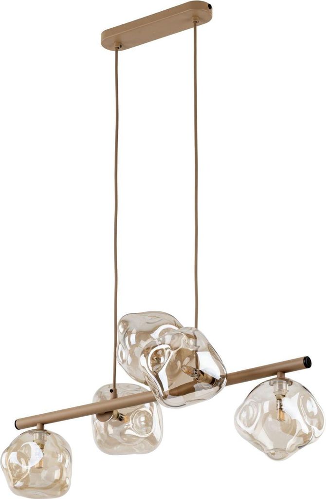 Pendelleuchte Metall Rauchglas H: max. 120 cm Beige Cognac G9 länglich Modern Hängeleuchte