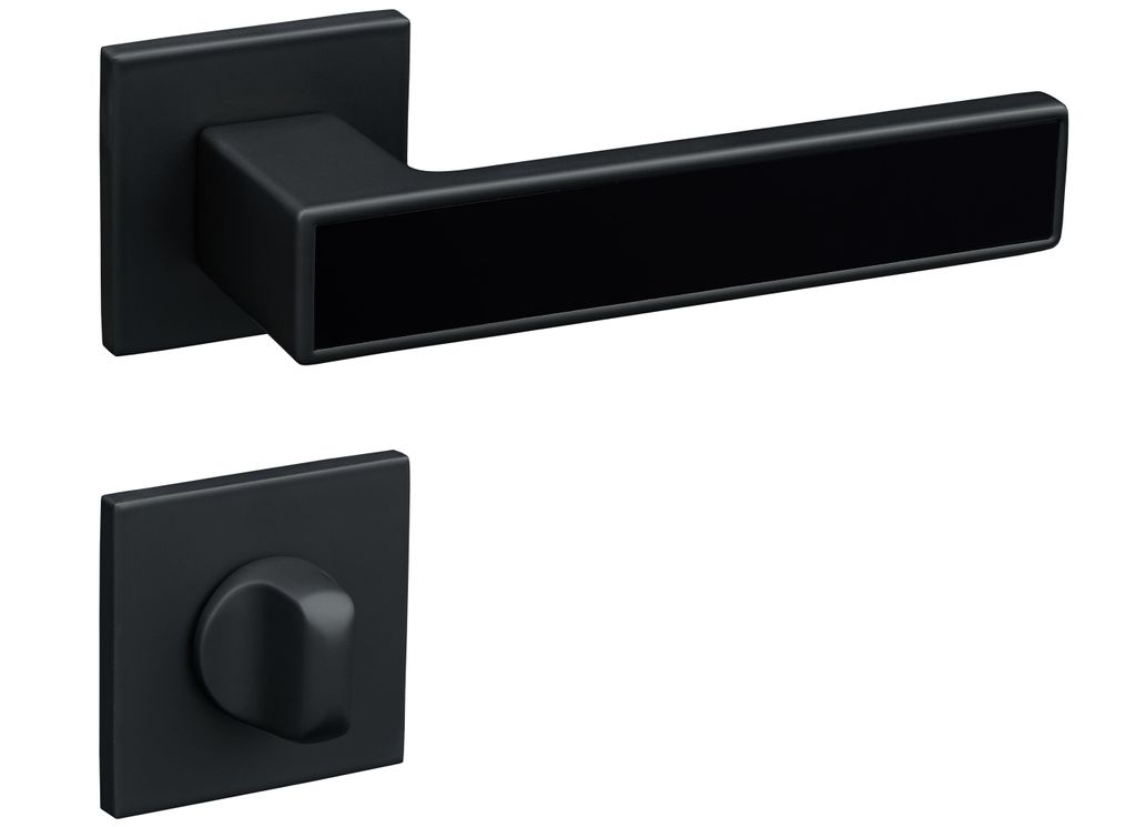 Türgriffe Schwarz Matt Set WC/Bad Türklinken für Innentüren Drückergarnitur Zimmertür mit eckiger Rosettengarnitur aus Aluminium Türbeschla...