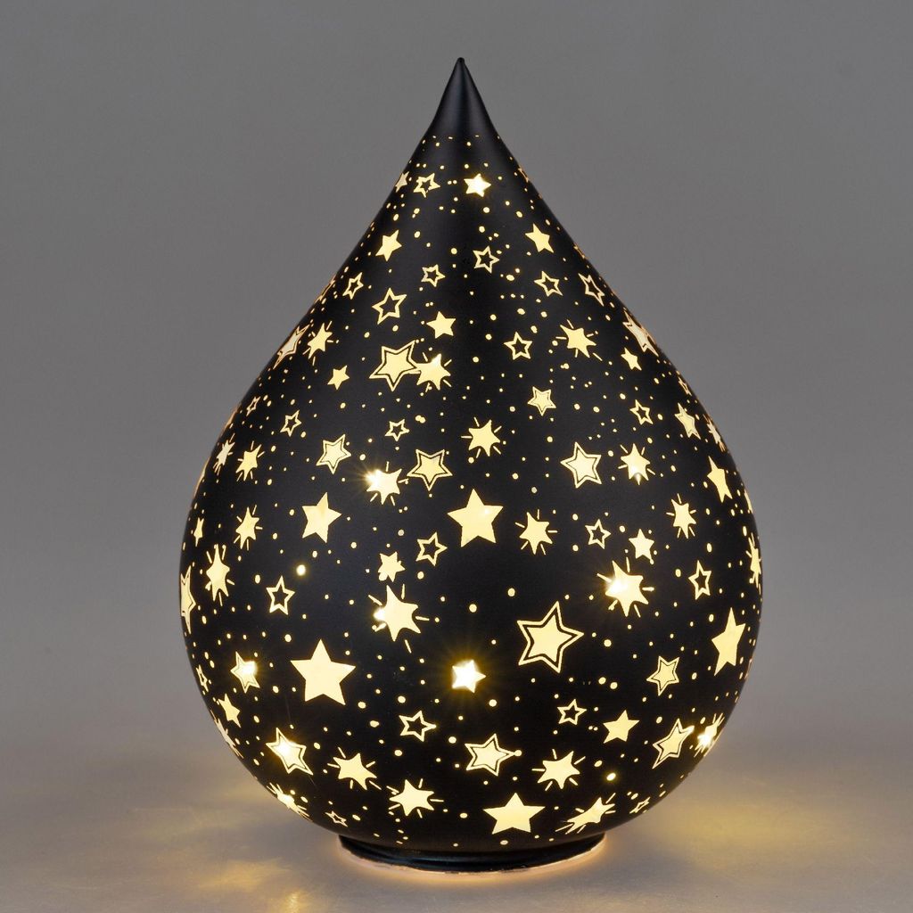 LED Dekoobjekt Tropfen FESTIVAL Sterne H. 24cm schwarz gold Produktbild 