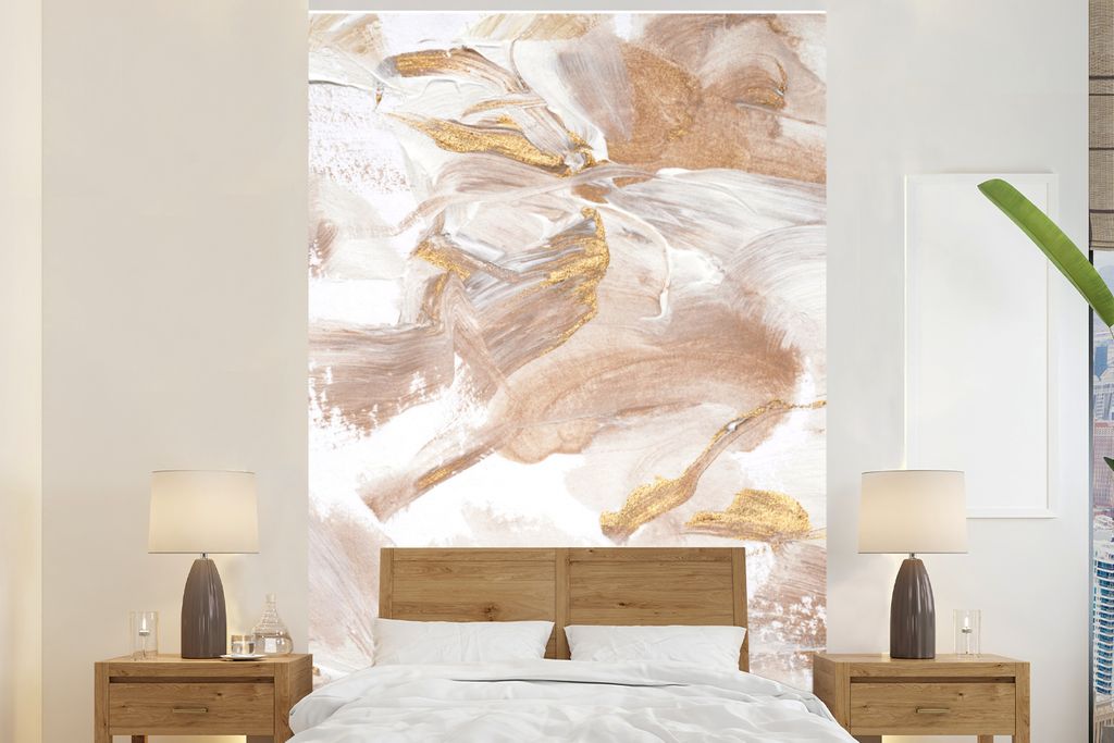MuchoWow Fototapete für Wohnzimmer oder Schlafzimmer Wandtapete Vinyl Motivtapete Wasserfarbe - Gold - Braun - 155x240 cm - Tapete