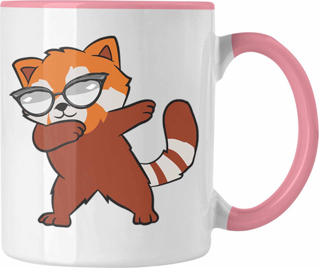 Trendation - Cooler Roter Panda Tasse Musik Kinder Geschenkidee für Jungs Mädchen Lustige Grafik Dab Dancing (Rosa)