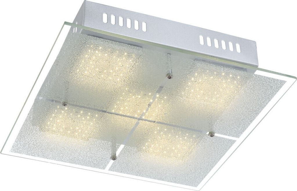 LED Deckenleuchte, Metall, Chrom, Glas satiniert, L 28 cm