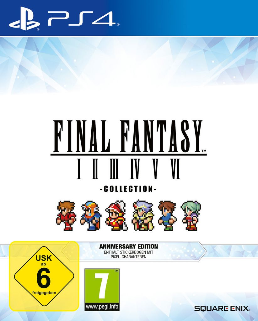 The image shows the front cover of a video game box for Final Fantasy I-VI Collection - Anniversary Edition on PS4.