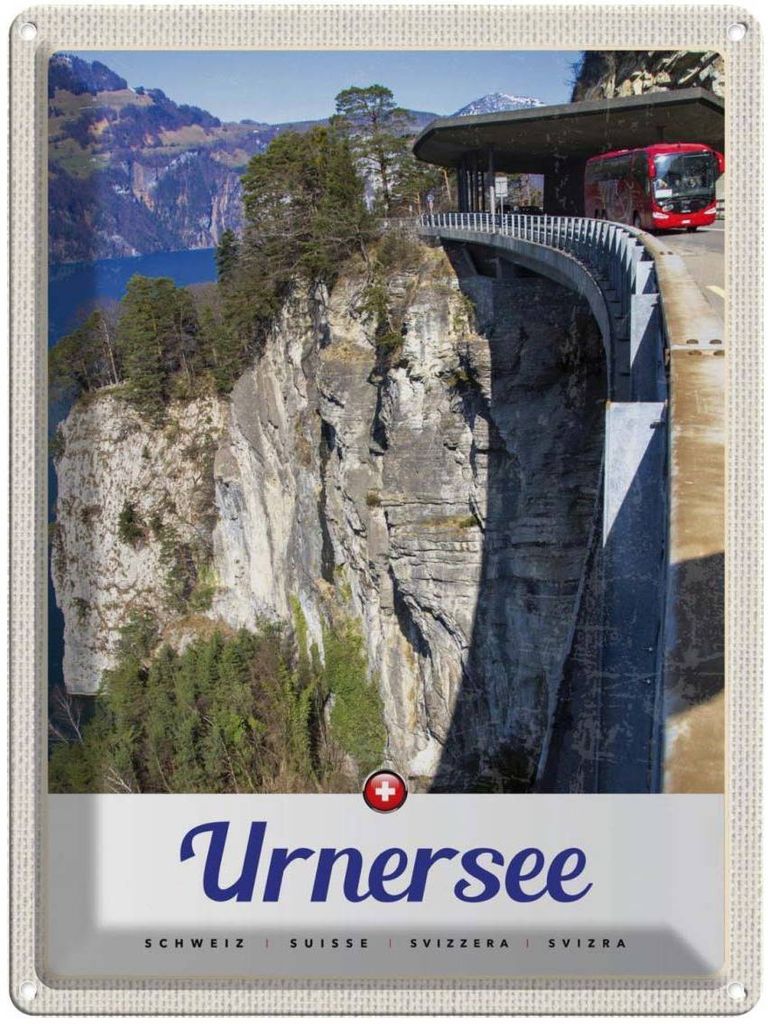 vianmo Blechschild 40x30 cm Urnersee Schweiz Urlaub Bus Gebirge Natur Bildmotiv Reisemotiv Abenteuer Reisen Europa