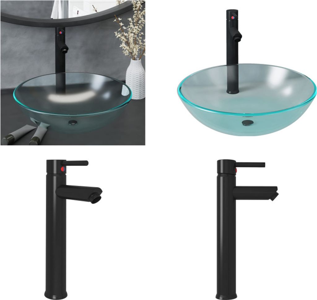 vidaXL Badezimmer Waschbecken mit Wasserhahn und Ablaufgarnitur aus mattiertem, gehärtetem Glas - Waschbecken - Spülbecken - Waschtisch - Gehärt...