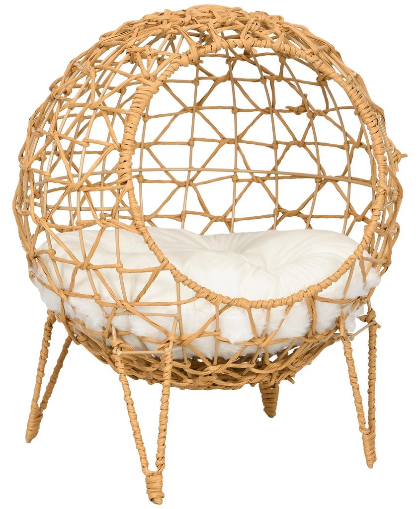Pawhut Rattan Katzenkorb Katzenh?hle Katzenhš¹tte Katzenbett mit Kissen erh?htes Design Haustierbett Braun ?45 x 57H cm