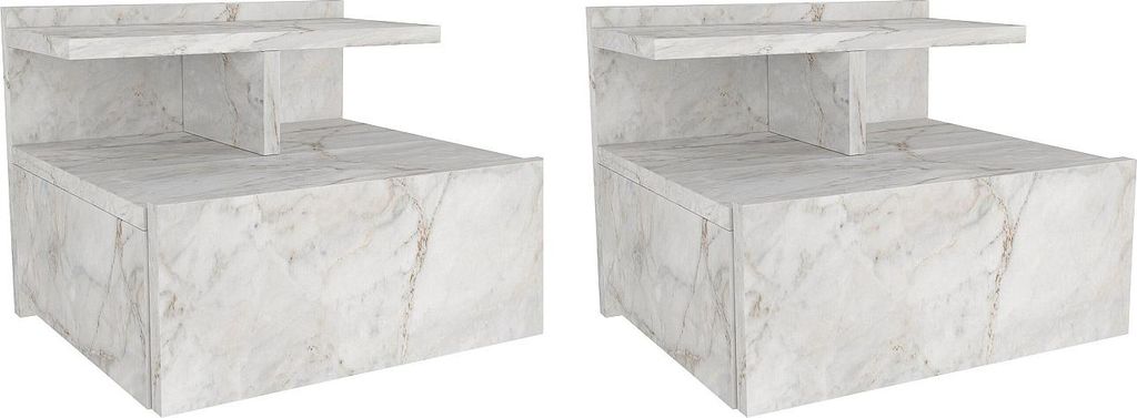 Set mit 2 Wandnachttischen - 1 Schublade - Weißer Marmor - Produktbild 