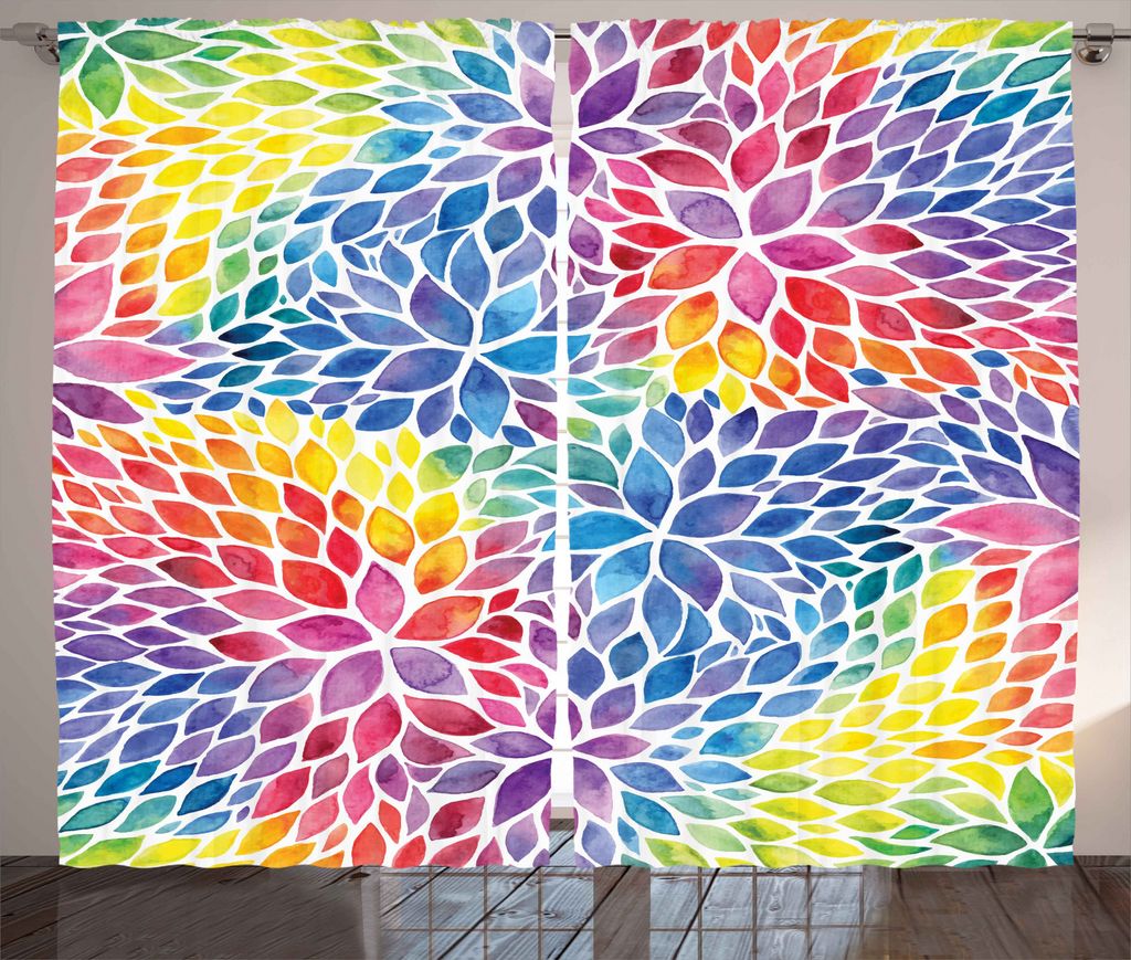 ABAKUHAUS Bunt Rustikaler Vorhang, Regenbogen farbige Blätter, Wohnzimmer Universalband Gardinen mit Schlaufen und Haken, 280 x 225 cm, Blau Magenta
