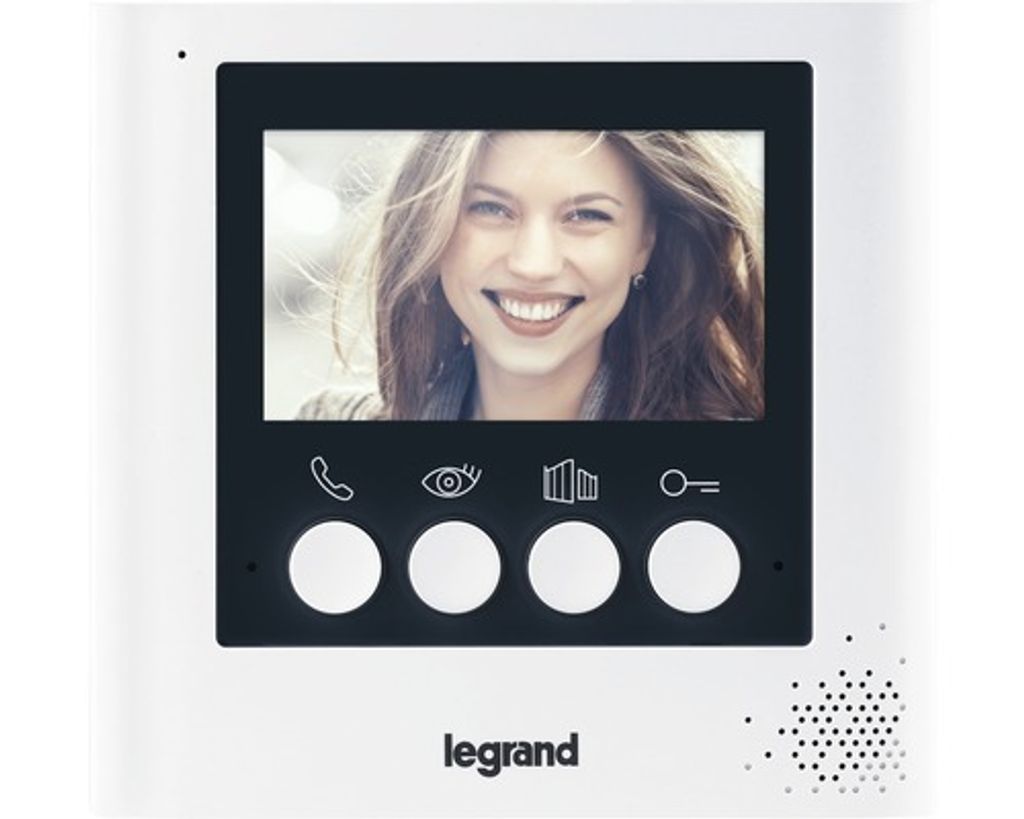 Zusätzlicher Videomonitor 369115 für das Video-Türsprechsystem von Legrand. 4,3"-Farbbildschirm, weiße Oberfläche.