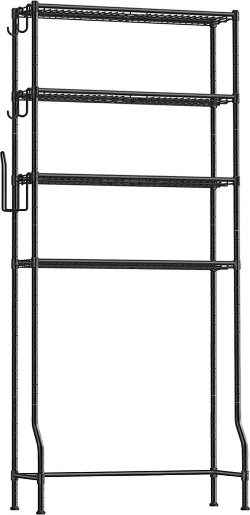 Étagère de toilettes à 4 niveaux noire avec tablettes réglables - Modèle T4