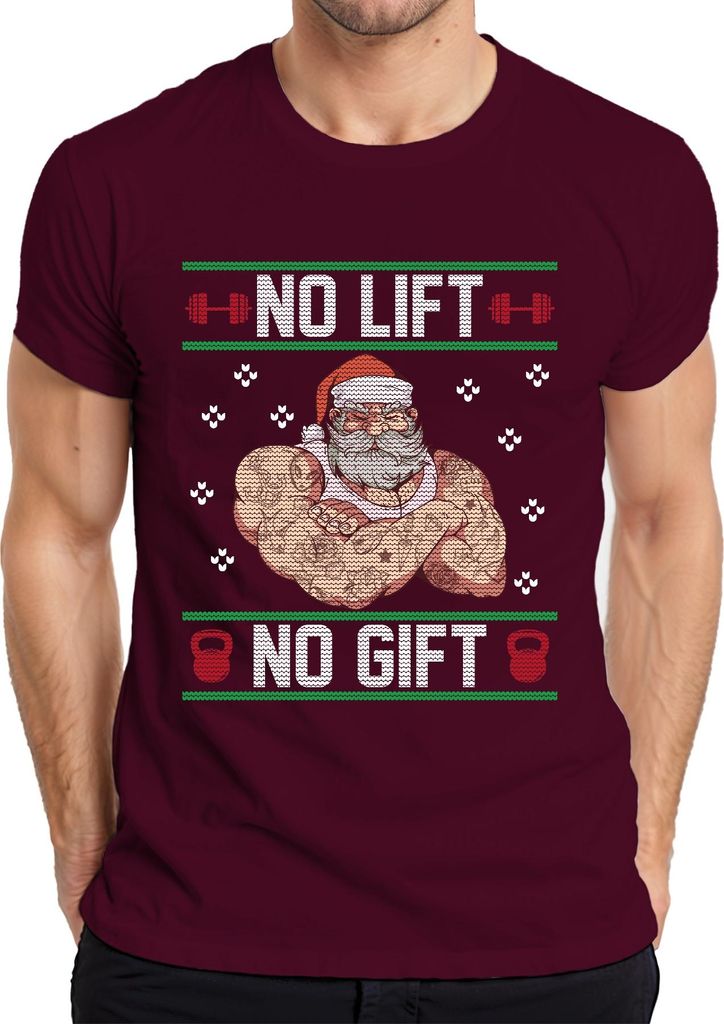 No Lift No Gift Ugly Christmas Sweater Herren T-Shirt, Burgundy, L