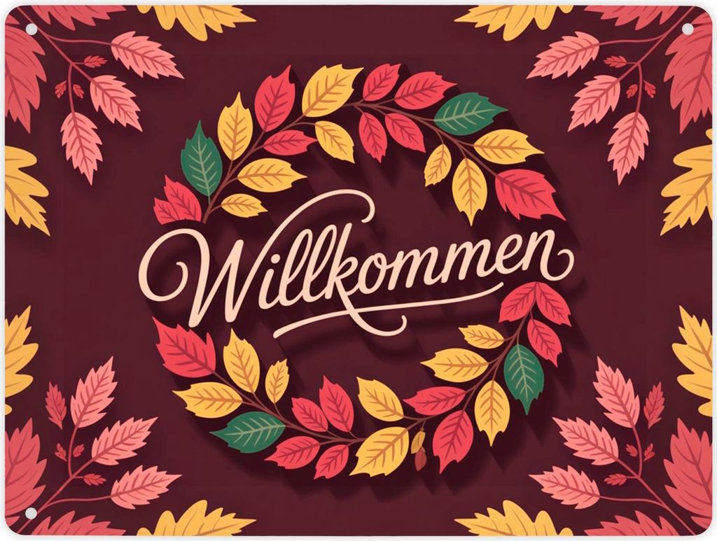 Willkommen Herbstlaub Kranz Metallschild XL in 21x28 cm