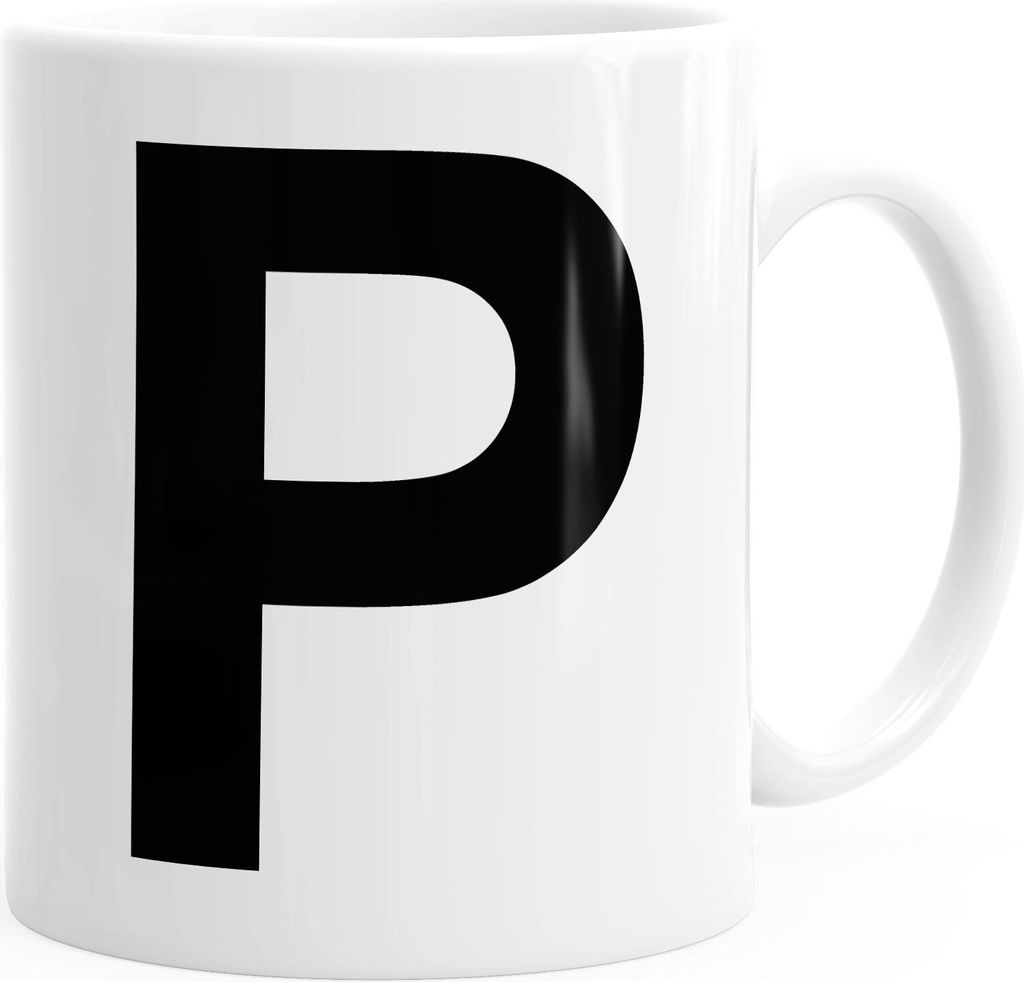 Kaffee-Tasse Buchstaben Buchstabe Arial Bold glänzend Kaffeetasse Teetasse Keramiktasse MoonWorks P weiß unisize