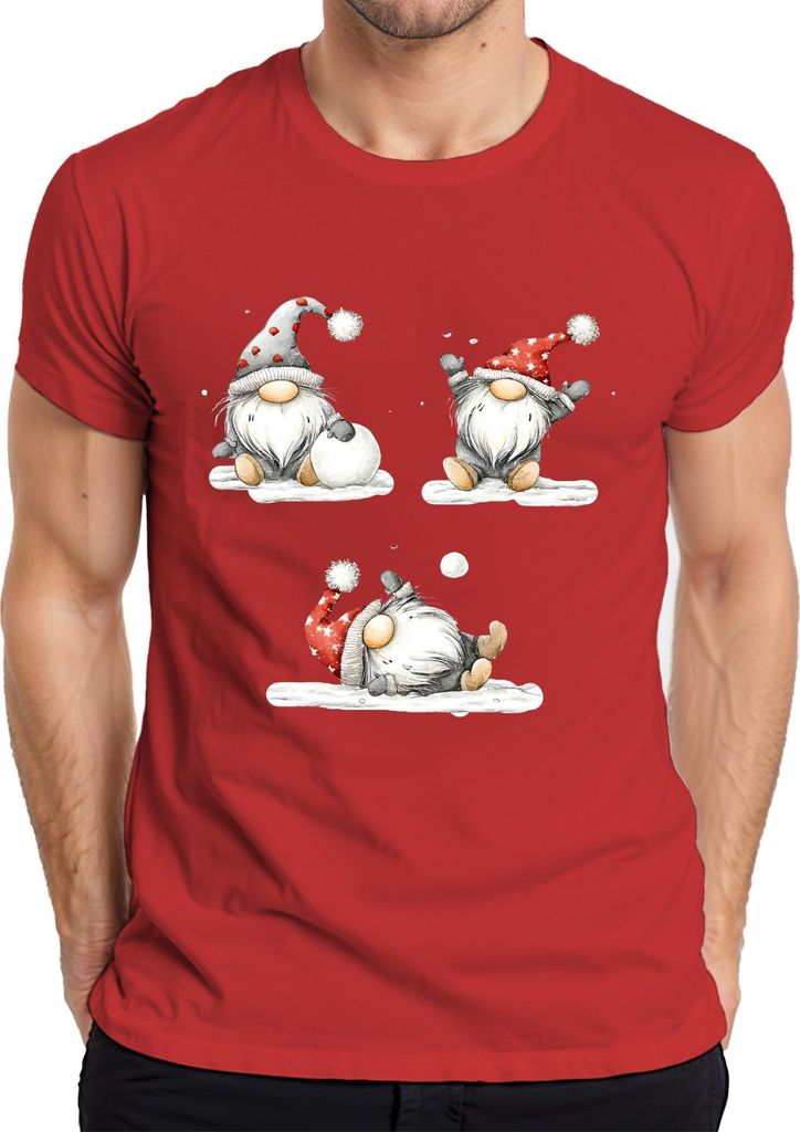 Weihnachtswichtel Skandinavisch Schneeball niedlich Geschenk Herren T-Shirt, Rot, XL