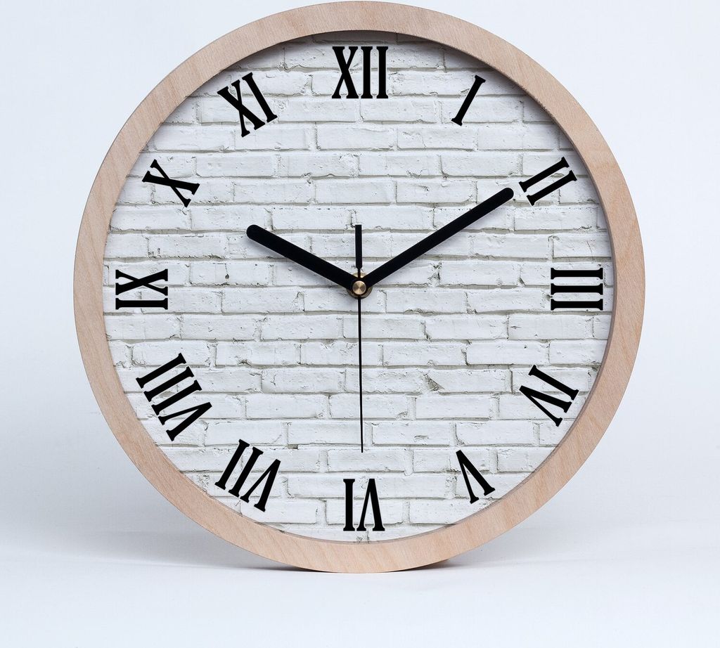 Holzuhr 25fi cm wanduhr - schwarze Spitzen - Ziegelwand
