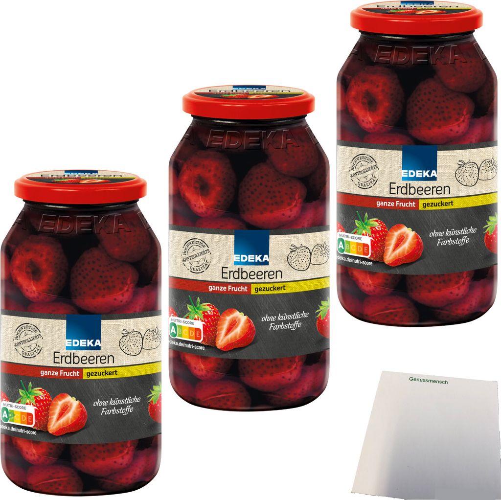 Edeka Erdbeeren gleichmäßig große Früchte gezuckert 3er Pack (3x680g Glas) + usy Block