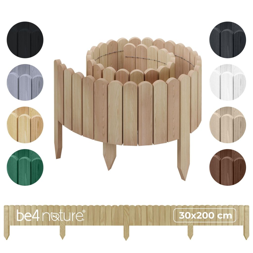 be4nature Flexible Holz Beeteinfassung 30 x 200 cm Beige Unimprägnierte Rollborder Beetumrandung Gartenzaun Deko Palisade Mähkante