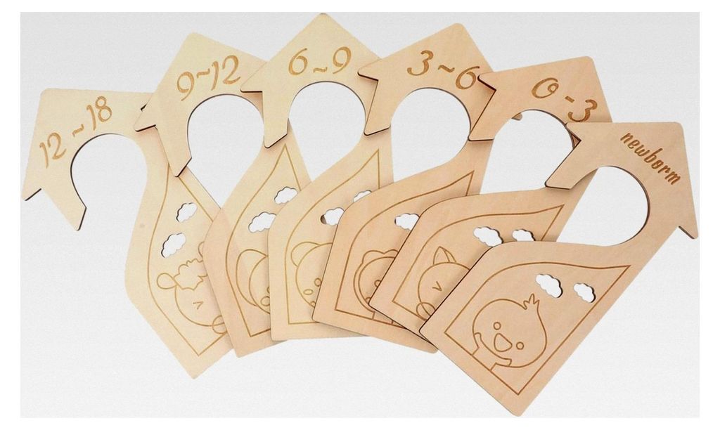 6 Stück Kleidertrenner aus Holz für Babykleidungsgrößen zur Sortierung nach Altersstufe