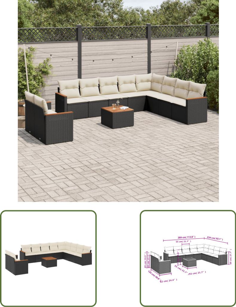 The Living Store 11-tlg. Garten-Sofagarnitur mit Kissen Produktbild 