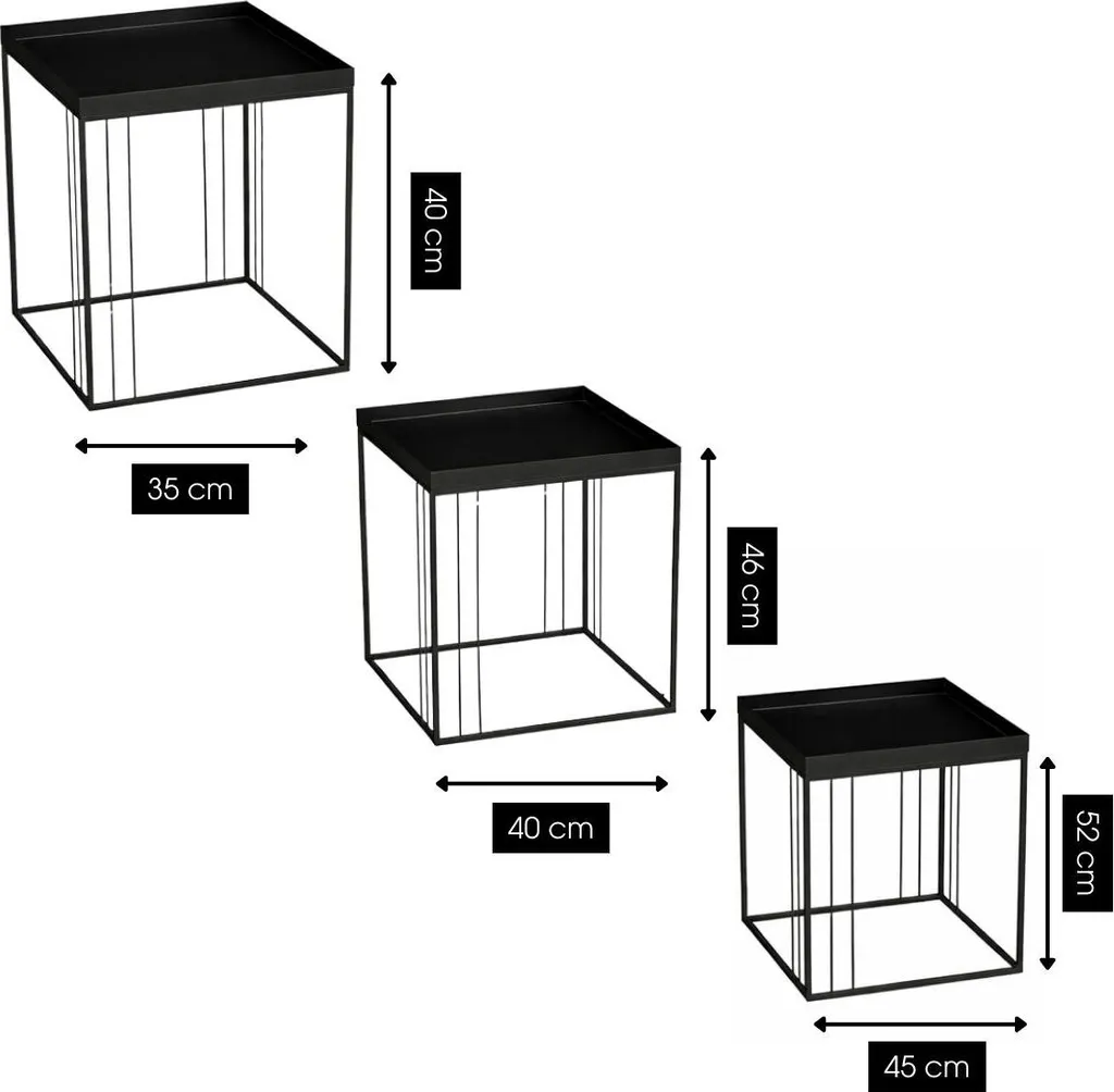 Table d'appoint salon pour petits espaces - Set de 3 tables Beth noir - 3