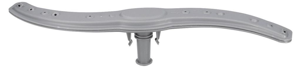 A gray dishwasher spray arm shown from a side angle against a white background.