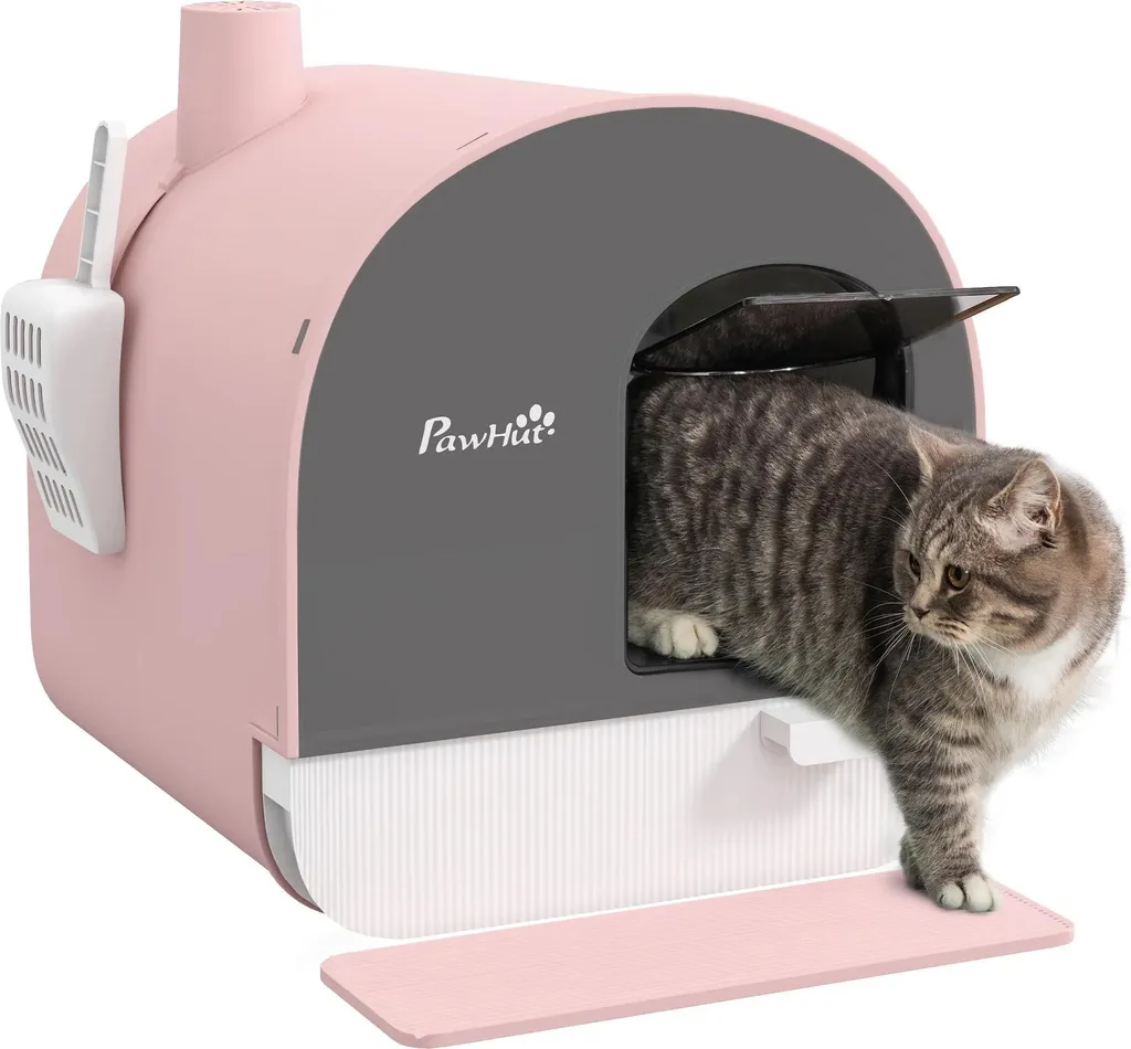 Maison de toilette pour chat avec tiroir coulissant et kit complet rose