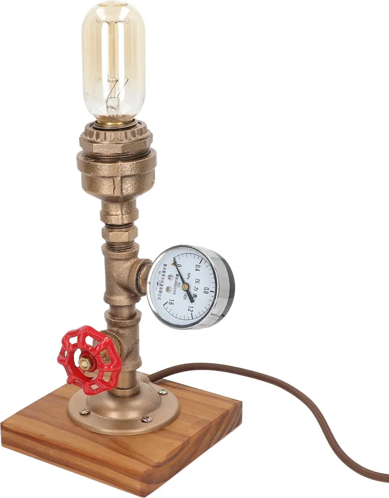 Luminaire vintage en acier malléable et pin carbonisé pour bureau rétro