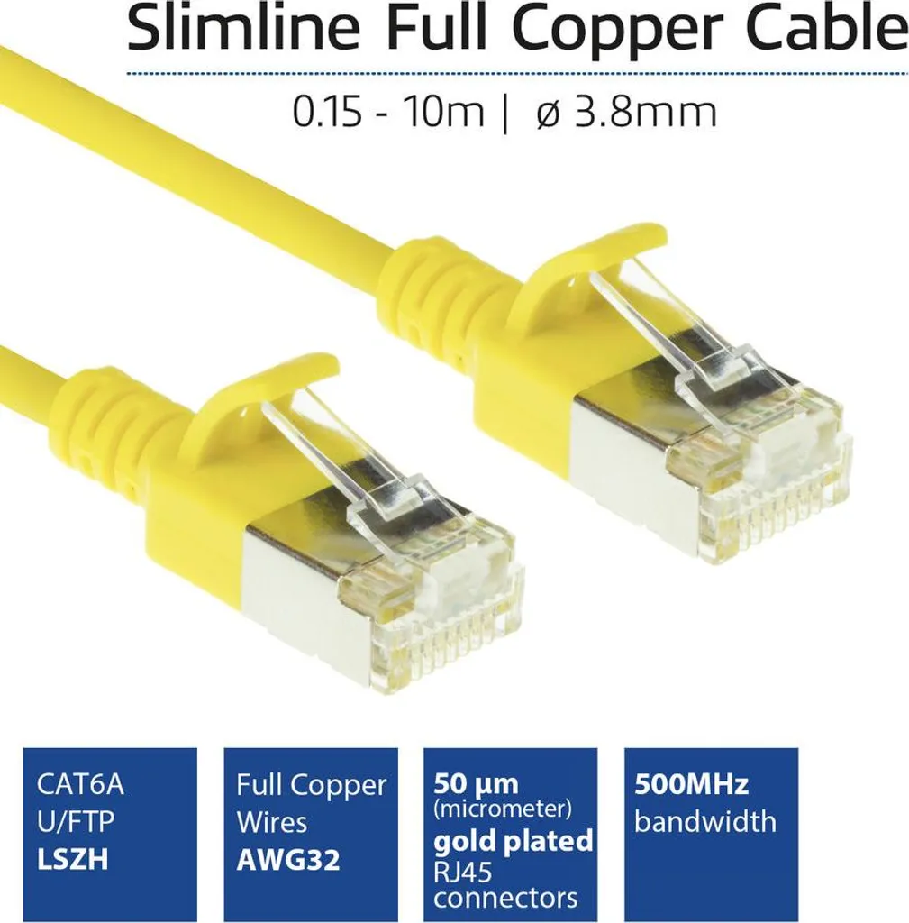 ACT DC7801 Cavo Patch Slimline CAT6A 1m Giallo LSZH U/FTP per Rack - 2
