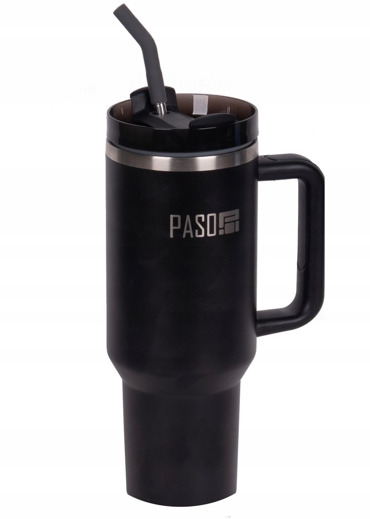 Thermobecher fürs Auto mit Griff und Strohhalm für Kaffee 1200 ml PASO schwarz