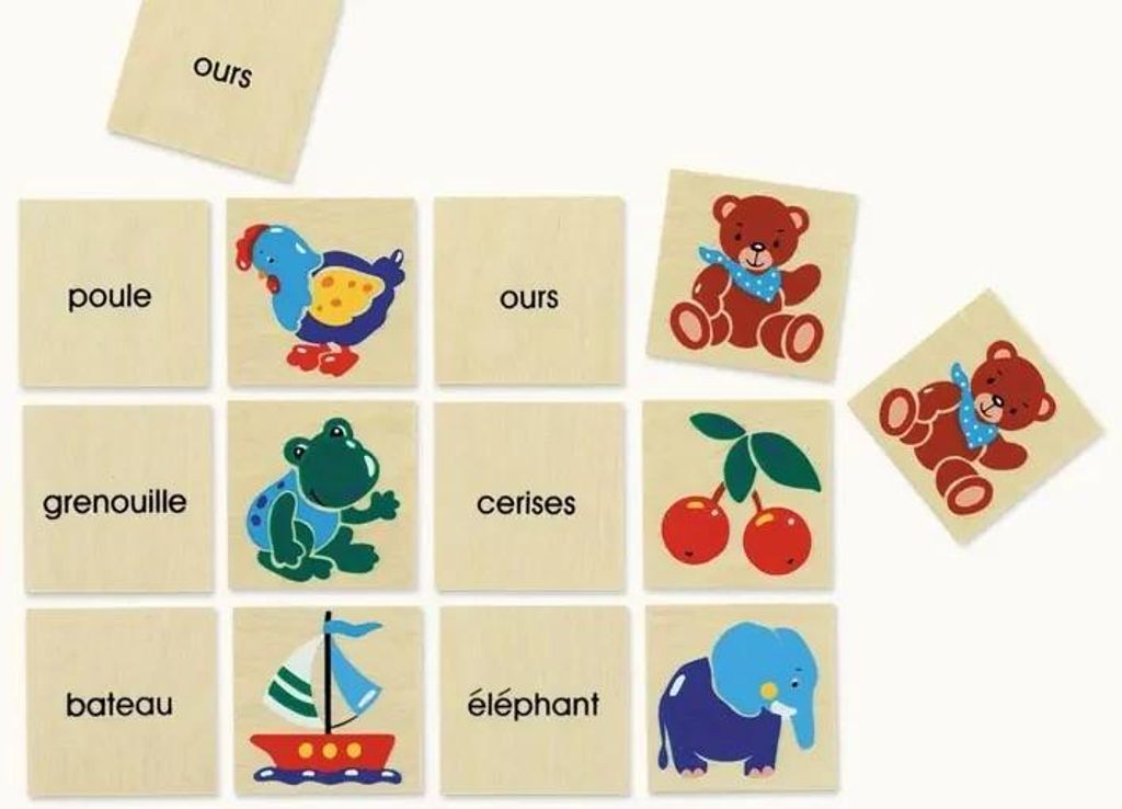 Memorie Memory-Spiel für Kinder mit Bildermix und Text, Suchspiel, 10x10x4 cm