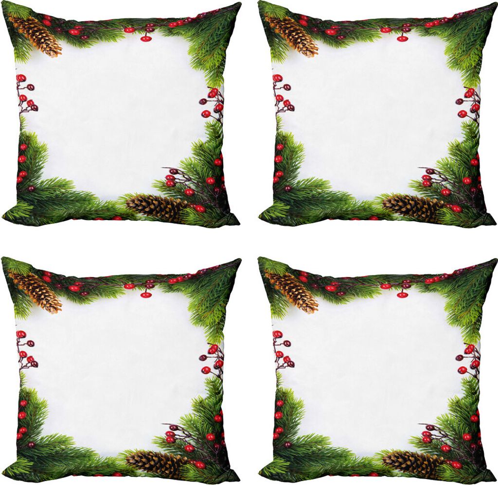 ABAKUHAUS Weihnachten Kissenbezug Set (4 Stück), Weihnachten Rahmen Tannenzapfen, Moderner Doppelseitiger Digitaldruck, 45 cm x 45 cm, Grün, Brau...