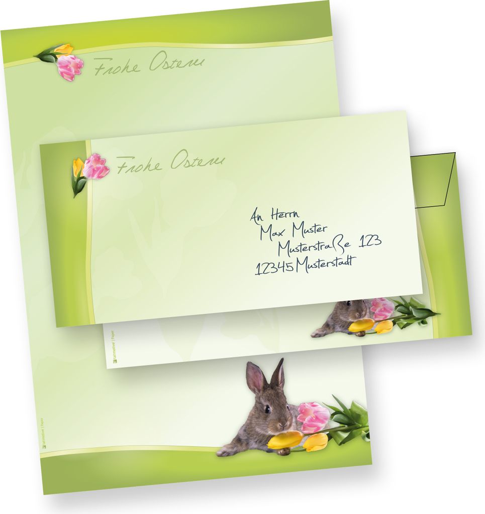 Briefpapier Set A4 Osterhase (25 Sets ohne Fenster) 25 Briefbogen + 25 Umschläge Ostern