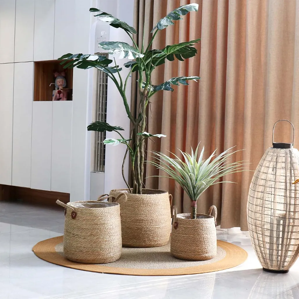 Paniers à Fleurs Tressés à la Main avec Intérieur Imperméable x2