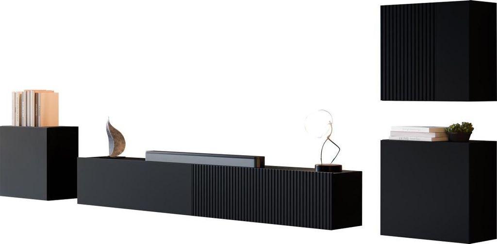MIRJAN24 Wohnwand Capital IV, Große Anbauwand, Wohnzimmer-Set (Farbe: Schwarz)
