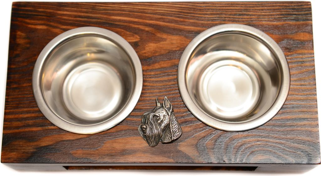 Schnauzer I - Holzständer mit Näpfen für Hunde, Edelstahlnäpfe, Geschenk zur Adoption eines Hundes von der Marke Art-Dog