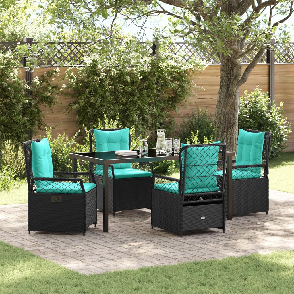 5-teiliges Garten-Ess-Set in Schwarz aus Poly-Rattan, Gartenstühle DesignMöbel Neu