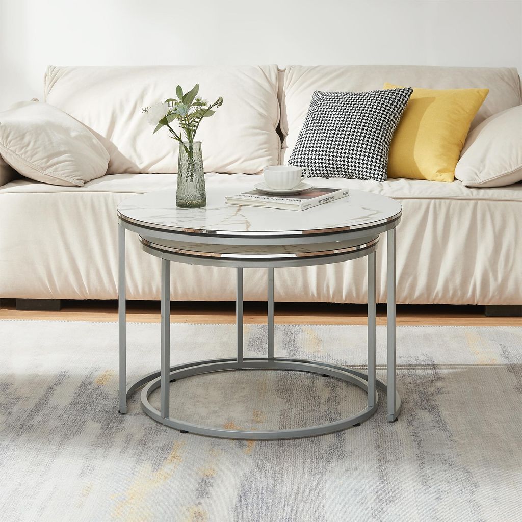 Couchtischset 'Skagen' im 2er Set Marmor, weiß / Silber