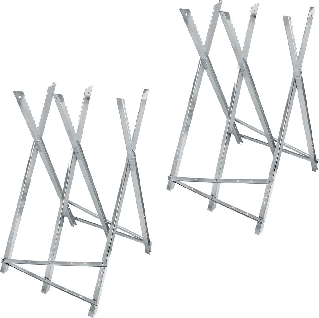 ECD Germany 2er Set Sägebock für Kettensäge, 3-fach, Metall verzinkt, 150 kg Belastbarkeit, klappbar, verstellbar, 83x84,5 cm, Sägegestell mit ...